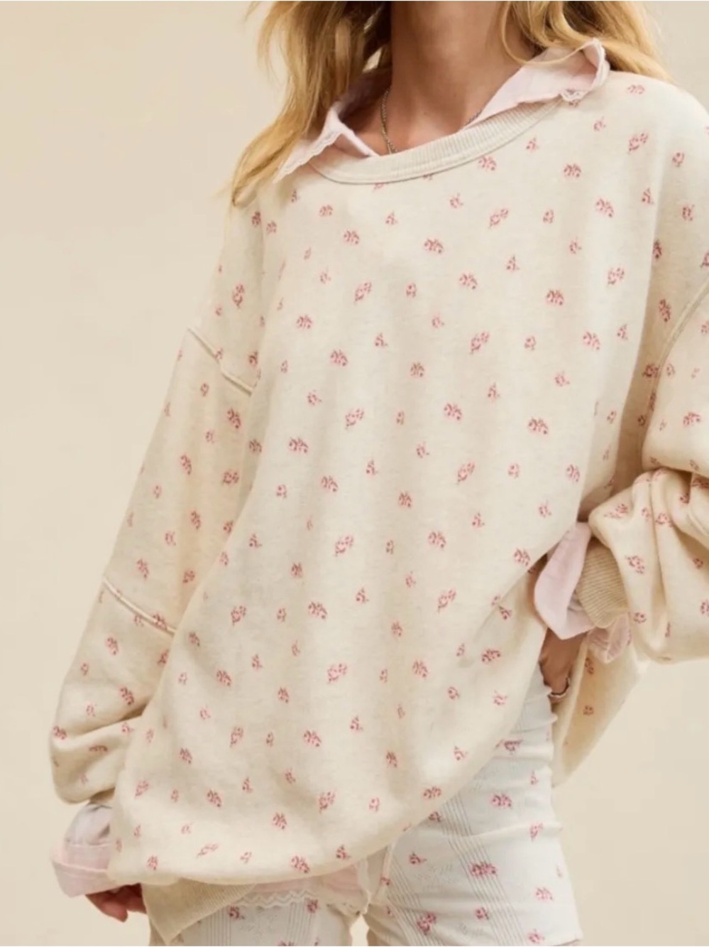 Aerie Très Chic Sweatshirt pink micro floral oversized size XXL